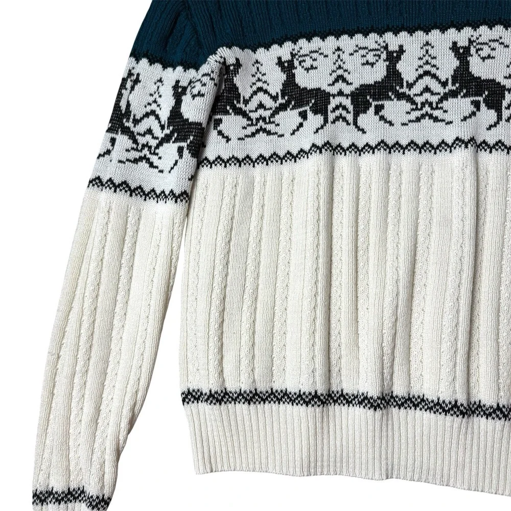 Vintage‎ Rob Winter Reindeer Sweater Size Medium Fair Isle Classic Preppy Green